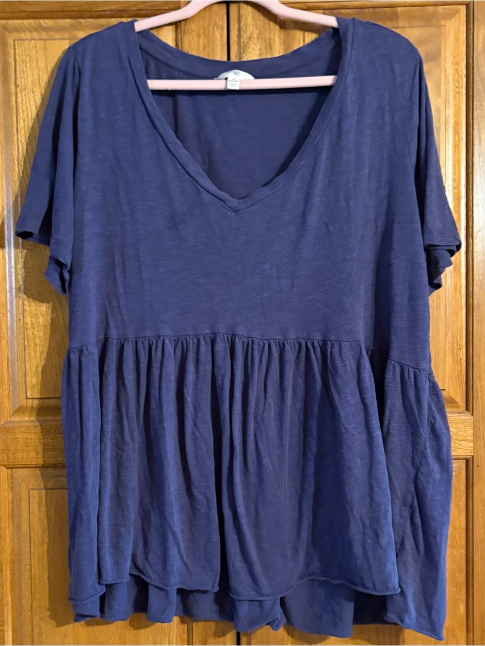 Terra&Sky V-Neck Short Sleeve Peplum Top in Deep Blue 1X